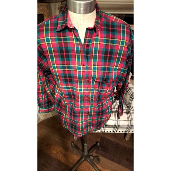 Women's Marsh Landing 100% Cotton Red Plaid Flannel Button Front Shirt Sz 12 - Picture 2 of 8